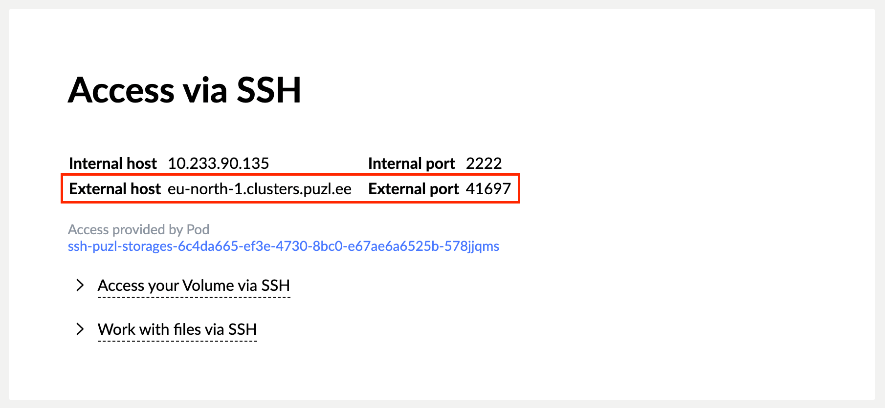 Setup SSH access in Puzl dashboard